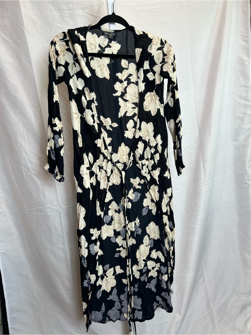 Billabong Black and Cream Floral Open-Front Cardigan